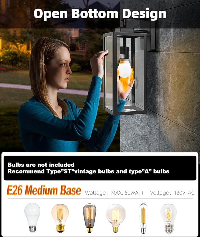 2 Pack Large Size Outdoor Wall Lights Dusk to Dawn, 18 Inch Wall Lantern Set for Two Photocell Wall Sconce for Porch Light, Exterior Garage Light, Patio Outdoor Lighting with Sensor