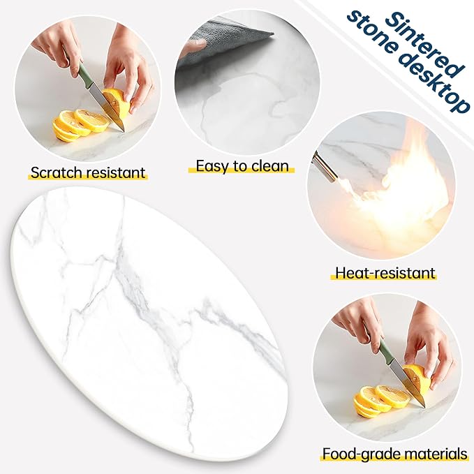ZL ZELing Round Sintered Stone Table Top 23.6",Replacement Table Top for Indoor & Outdoor - Heat/Scratch Resistant Waterproof Ceramic DIY Desktop,Patio/Balcony/Bistro/Café & Dining Room (White)