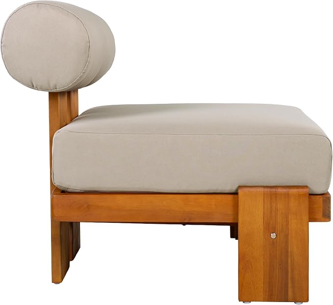 Merax Patio Club Chair Set of 2, Acacia Wood Frame with Waterproof Cushions & Round Backrest for Garden, Deck & Balcony, Light Brown+Teak