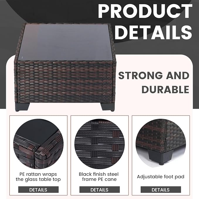 LEVELEVE 7 Pieces Outdoor Patio Furniture Sets,Rattan Conversation Sectional Set,Manual Weaving Wicker Patio Sofa with Tea Table