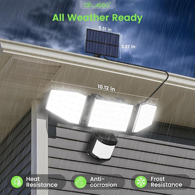 ALUSSO Solar Lights Outdoor Motion Sensor, 400LM LED Security Lights w/Remote, Dusk to Dawn/Auto/On Time Modes, CCT Adjustable 3000K-6500K, Dimmable IP54 Flood Wall Light for Garden Yard(1 Pack)
