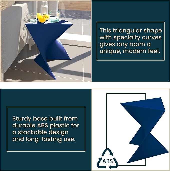 LeisureMod 15.75" Navy Blue Stackable Side Table - Weather-Resistant Plastic Triangular Accent End Table for Indoor & Outdoor Use