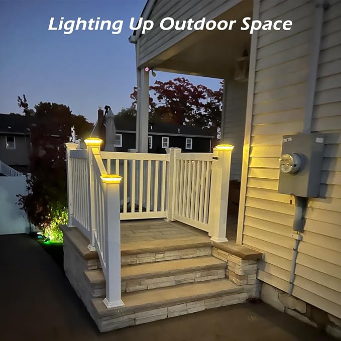 Post Cap Lights Outdoor 4pack, Waterproof Fence Post Solar Lights for 4x4 5x5 6x6 Wood/Vinyl Posts, White Solar Deck Post Lights with 2 Color Modes Decorate Garden Patio Porch Backyard