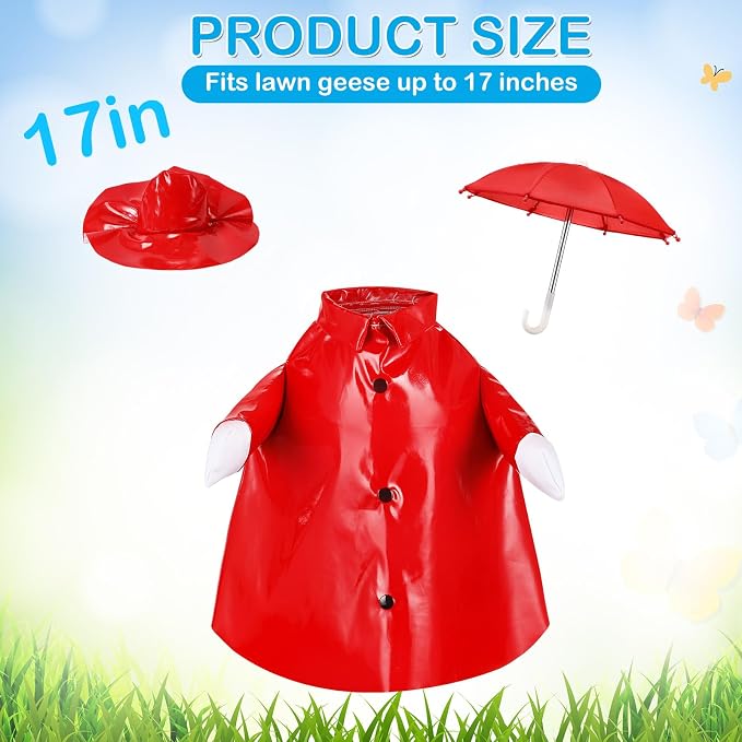 FuWeave Summer Baby Goose Outfit Raincoat and Umbrella for 17'' Lawn Porch Baby Goose Costume Plastic Raincoat Clothes for Summer Spring Outdoor Patio Yard Lawn Decoration(Red)