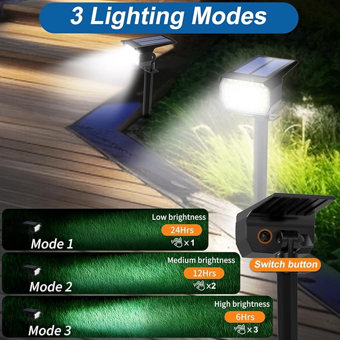 Solar Spot Lights Outdoor Waterproof Landscape Spotlight Cool White 2 Pack | Waterproof IP65, 46 LEDs, 3 Modes Auto On/Off WENATY Solar Powered Flood Lights for Outside Pathway, Yard, Garden, Walkway