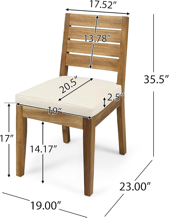 Christopher Knight Home Smeb Acacia Wood Outdoor Dining Table Set for 6, Outdoor Dining Set, Patio Table and Dining Chairs Set of 6 with Cushions, 7 Pieces Patio Furniture Set, Teak + Brown + Cream