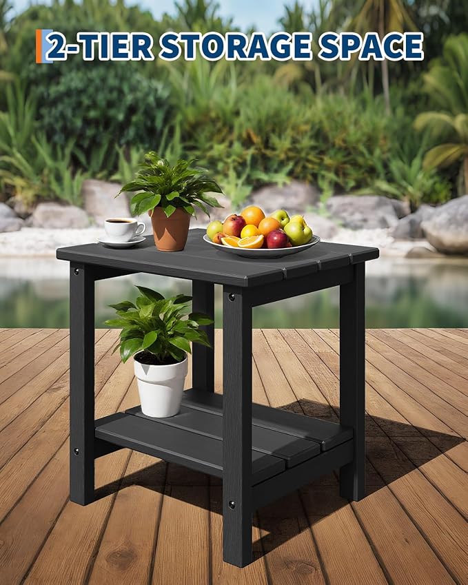 Takywep Adirondack Outdoor Side Table 18 x 15 in, HDPE 2-Tier Patio Side Table, All-Weather End Table for Patio, Pool Deck, Indoor & Backyard, Gray