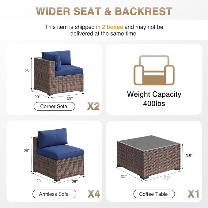 Aoxun Patio Furniture Sets, 7-Piece Outdoor Patio Furniture with Thick Cushions, Wicker Outdoor Conversation Set Sectional Sofa for Backyard, Poolside, Garden