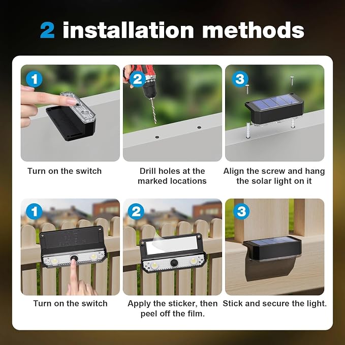 6 Pack Solar Fence Lights Outdoor, Railing Light Solar Powered, IP65 Waterproof Led Deck Solar Lights for Outside Backyard Balcony Porch, Cool White | Railing Light Solar Powered, IP65 Waterproof Led Deck Solar Lights for Outside Backyard Balcony Porch...