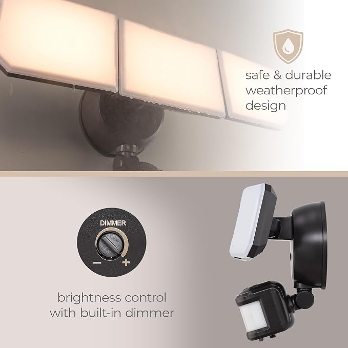 Guardian Flood and Security Wall Light with 3 Lights 3,400 Lumens 30 Watts and Programmable Motion and Photo Sensor in Black