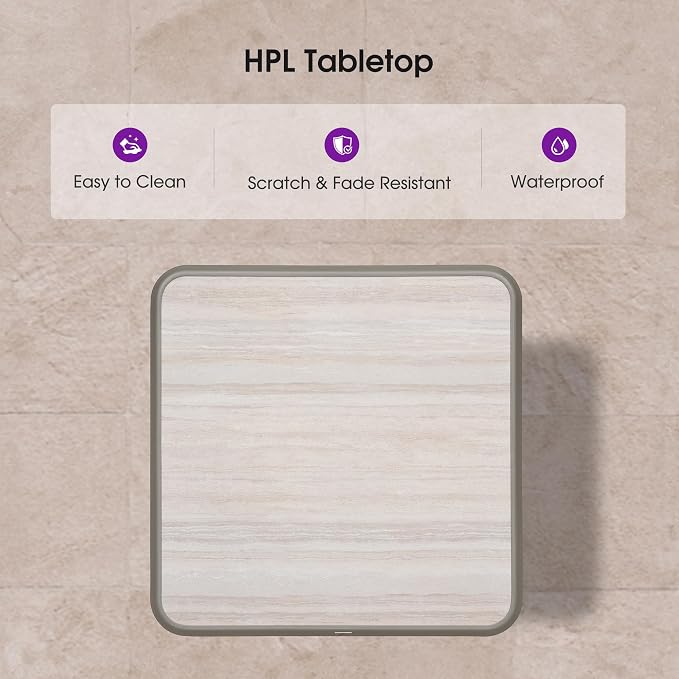 PURPLE LEAF Counter Height Table Patio Square Table Dining Coffee Kitchen Breakfast Bistro Outdoor Pub Bar Table for Garden Balcony, Light Grey