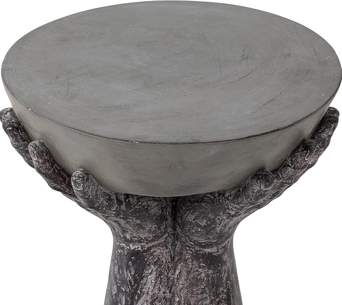 HOMPUS Outdoor End Table, Modern Concrete Side Table 24" H, Round Accent Coffee Table w Two Hands Base, Unique Home Décor for Living Room, Backyard, Balcony or Outdoor