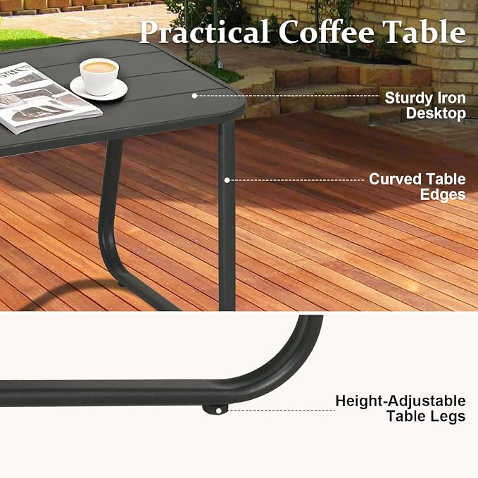 4-Piece Patio Furniture Set, Outdoor Textilene Conversation Set with Chairs & Loveseat, with Coffee Table for Garden, Balcony, Poolside, Backyard, Water-Resistant & UV-Resistant（Grey）