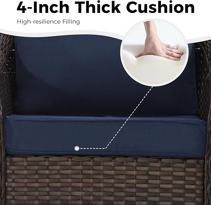 3 Piece Patio Wicker Conversation Set, All-Weather Use Outdoor Wicker Sofa with 2 PE Rattan 360 Swivel Chair, Ideal for Porch, Backyard, Balcony, Poolside, Blue