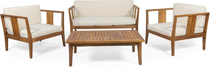 Christopher Knight 4 Seater Acacia Wood Chat Set with Howard SWAX16 16 Fl Oz Furniture Wax