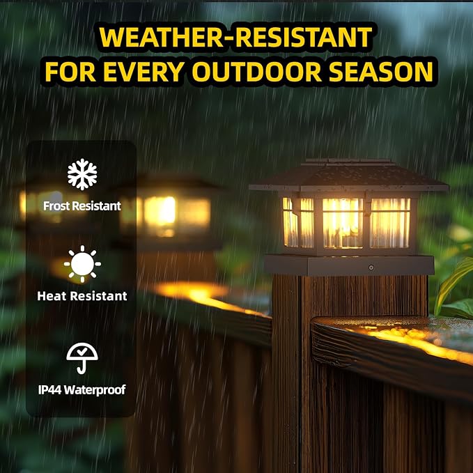 4x4 Solar Post Cap Lights, Classic Black, 4 Pack, Warm & Cool White | Fits 4x4 Wooden and Vinyl Posts,Fence Deck Post Lights,Edison-style bulb