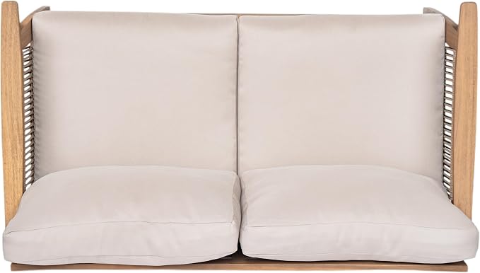 Christopher Knight Home Lorna 4-Seater Patio Furniture Set with Removable Cushion, 4 Piece Outdoor Acacia Wood Conversation Set, Sold Wood Outdoor Sectional Sofa Set with Coffee Table, Teak+Beige