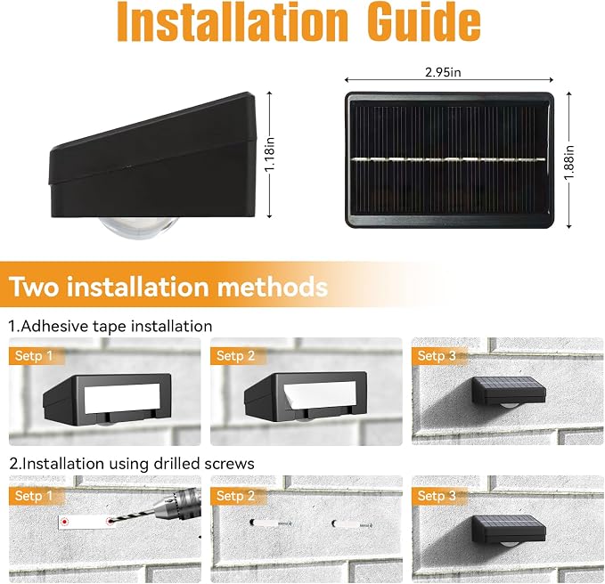 Solar Lights Outdoor,3-Color Solar Lights Outdoor Waterproof | Solar Fence Lights, Auto On/Off, Ip44 Abs Material,30h Runtime No Wiring Needed,Suitable for Gardens,Paths,Fences,Steps.(6P)