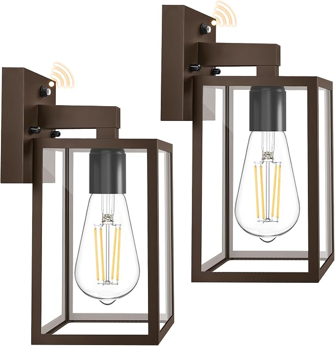FOLKSMATE 2 Pack Dusk to Dawn Outdoor Wall Light Fixtures, Exterior Porch Light, Waterproof Wall Sconces Lanterns, Sensor Lighting Wall Mount for House Doorway Garage, Dark Chocolate
