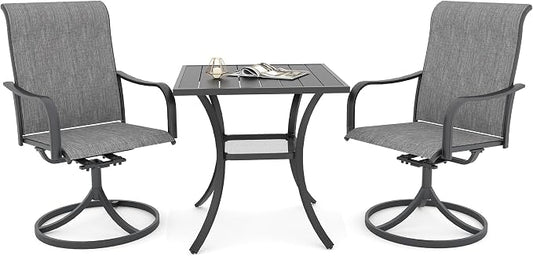 Anmutig Grey Textilene Patio Swivel Rocker Chairs with Outdoor 27.5" Square Table Small Dining Set - Style2