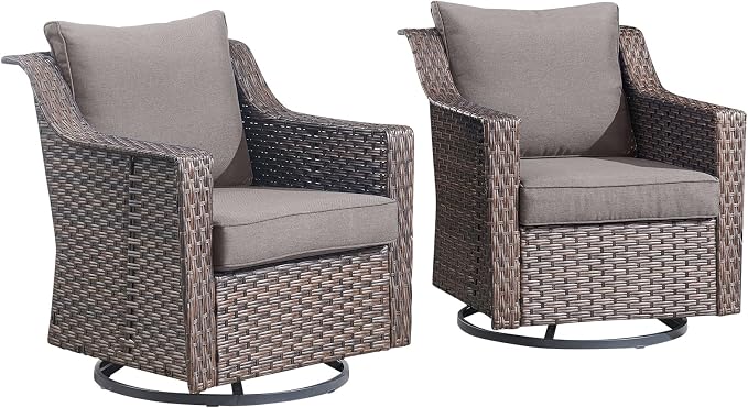 Outdoor Swivel Rocker Patio Chairs-Outdoor Swivel Chair with High Back Patio Chairs for Deck Balcony Poolside Backyard-Brown/Grey