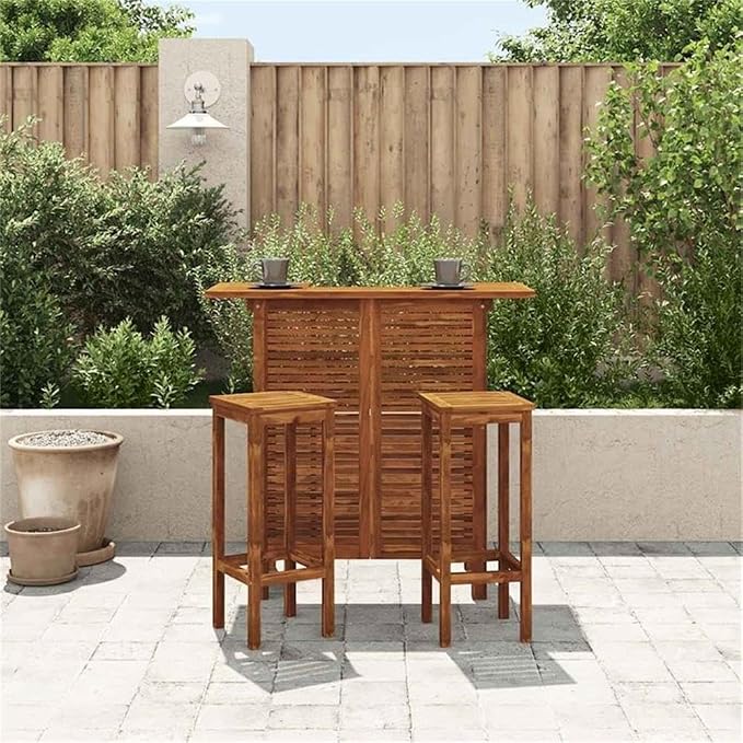 Pemberly Row Solid Acacia Wood Bar Table, 43.3 x 19.7 x 41.3 in, Oiled Brown Finish, Weather-Resistant Indoor/Outdoor Patio Table, Rustic Style for Dining and Entertaining