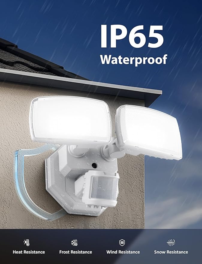 Onforu 32W 2 Head Motion Sensor Outdoor Lights, 3200LM 6500K LED Security Light Hardwired, Dusk to Dawn, Motion Detector Light for Outside, IP65 Waterproof Flood Lights for Garage, Yard(White)