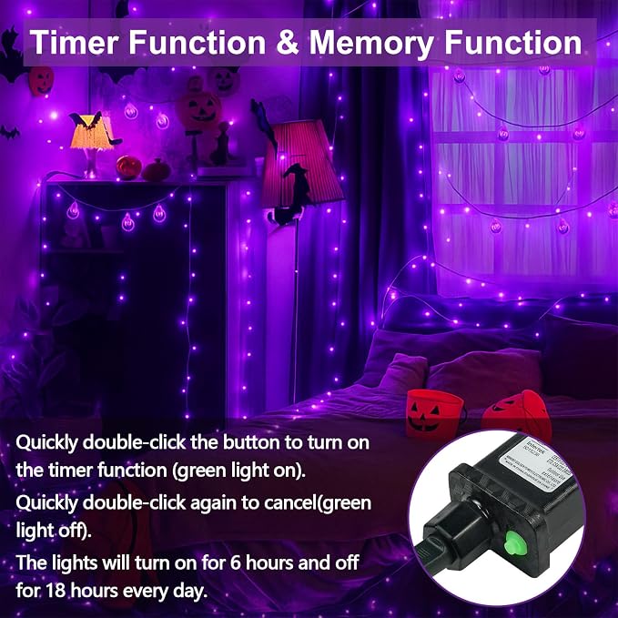 200 LED Connectable String Lights, 66FT Christmas Lights Outdoor Indoor | Purple, 13 Modes, Timer, Clear Wire Waterproof Twinkle Fairy Lights Plug in for Halloween Bedroom Patio Xmas Tree Decor