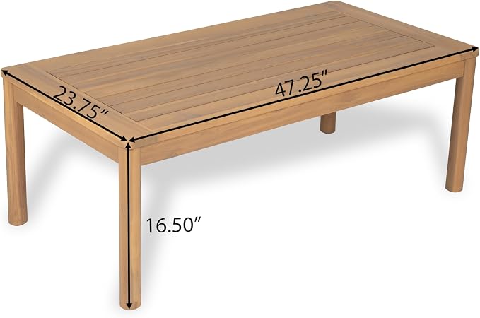 Christopher Knight Home Kayim Patio Loveseat Coffee Table Set with Curved Arm and Backrest, Acacia Wood Conversation Sofa Chat Set, Outdoor Furniture Set for Backyard Deck, Light Teak+Beige
