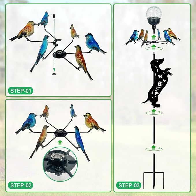 Solar Lights Yard Stakes-Bird Wind Spinners,Dachshund Garden Decor | Color Changing LED for Patio,Pathway,Lawn,Walkway,Outdoor Decorative