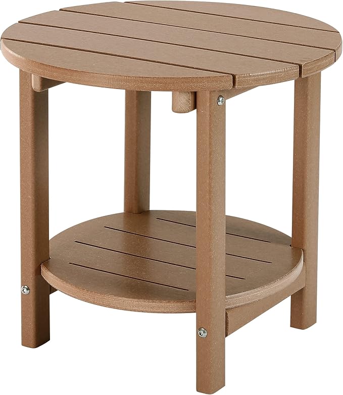 LZRS Adirondack Side Table Double End Table, Outdoor Coffee Tables for Patio, Backyard,Pool, Indoor Companion, Easy Maintenance & Weather Resistant(Teak)