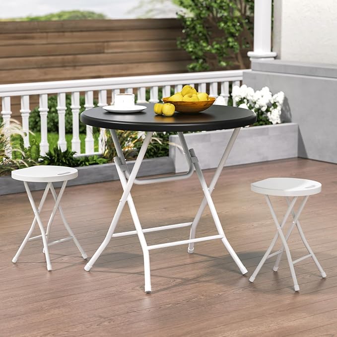 Magshion 31" Round Folding Table Balck Foldable Plastic Card Outdoor Utility Tables for Picnic Party Dining