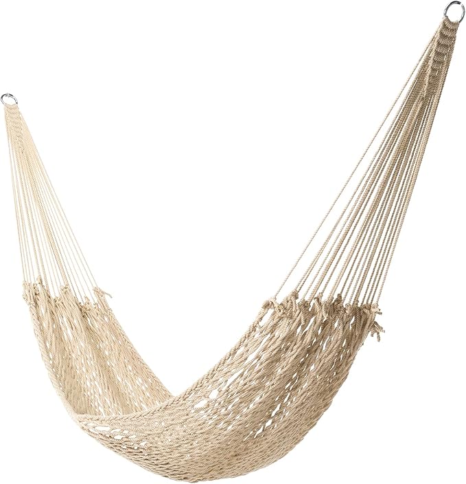 Original Pawleys Island Large Original DuraCord Low Country Sling Rope Hammock with Free Extension Chains & Tree Hooks, Handcrafted in The USA, Accommodates 2 People, 450 LB Weight Capacity