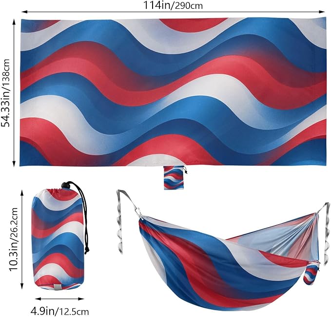 4th_July_Flags_Gradient_Pattern Outdoor Hammocks with Portabl Carry Bag Cloth Hammock for Patio Backyard Lounge Base