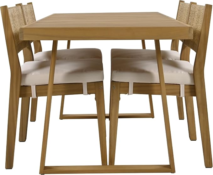 Modern 5 Pieces Patio Dining Table Set, Acacia Wood Dining Table and 4 Chairs,Outdoor Indoor Furniture Set for Garden, Backyard, Balcony (Beige)