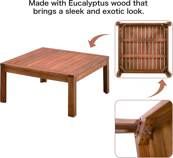 Outdoor Patio Conversation Furniture Set, Acacia Wood Sectional Sofa Set with Coffee Table, 4 Piece Outdoor Sofa Set with Two-person Sofa and Corner Sofa for Backyard (Natural log+Gray Cushions)