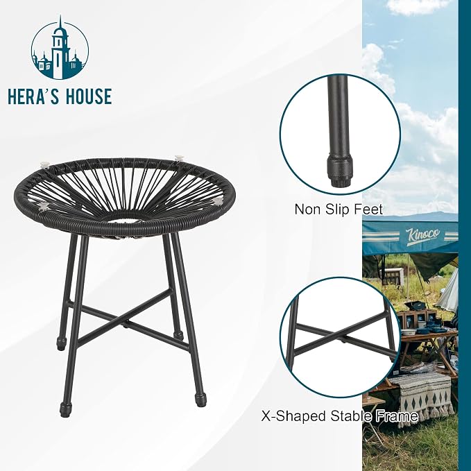 HERA'S HOUSE 3-Piece Patio Furniture Set, Outdoor Wicker Conversation Set w/ 2 Handwoven Cushioned Chairs, Side Coffee Table for Backyard Lawn Porch Poolside Balcony