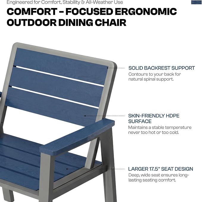 7 Piece Patio Dining Set for 6, Outdoor HDPE Table and Chairs with Umbrella Hole, All Weather Outdoor Furniture for Backyard, Deck, Lawn, Poolside, Blue