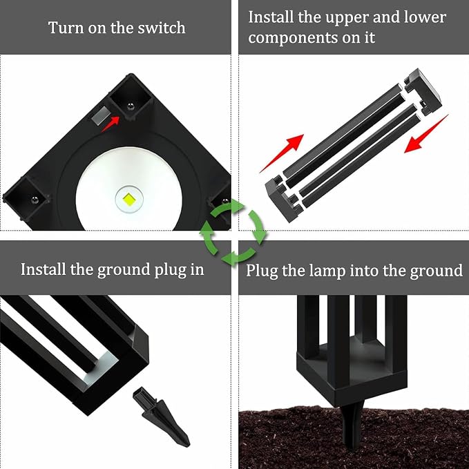 Outdoor Solar Pathway Lights, Modern Landscape Floor Lamps, 4-Pack | Four 18.9-in stainless steel lights for walkways and garden borders; solar powered, automatic at dusk and IP65 waterproof