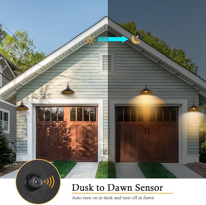 Dusk to Dawn Outdoor Barn Light Fixture, 16 Inch Dome Large Wall Sconce Farmhouse Exterior Wall Mount Light for House Garage Patio Doorway, 2 Pack