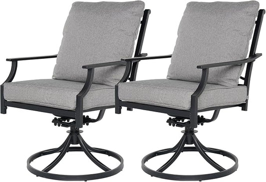 Grand patio Dining Chairs Set of 2，Outdoor Swivel Patio Dining Chairs Set of 2，Swivel Rocker Dining Chair，Outdoor Dining Chairs with Grey Cushions, Patio Chairs for Outside, Garden Lawn Porch