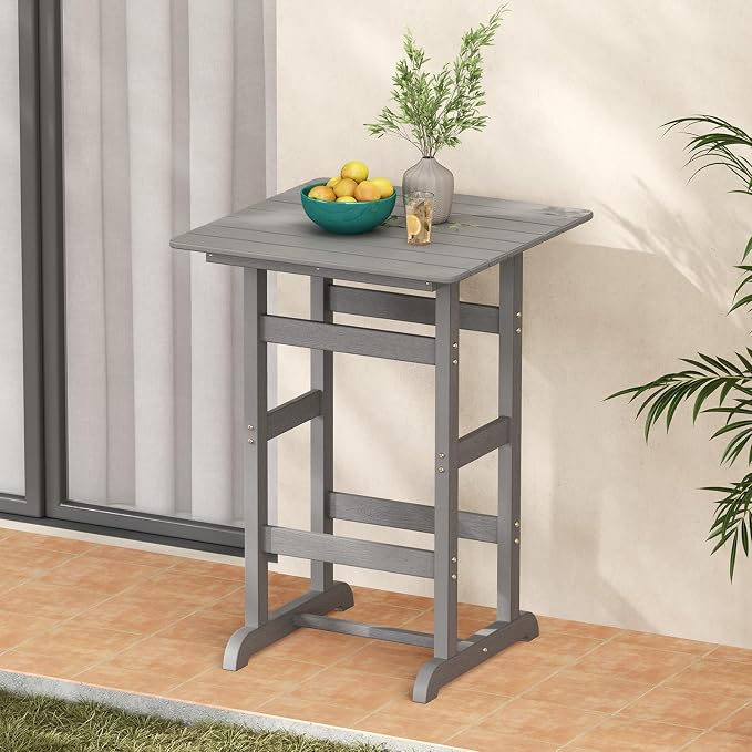 Tangkula 30" x 30" Square Bar Table, Patio HDPE Bar Height Dining Table w/Slatted Tabletop, Outdoor All-Weather High-Top Bistro Table for Poolside, Backyard, Balcony
