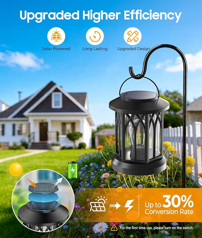 Solar Lantern Outdoor Lights with Metal Hooks, 6 Pack Upgraded Solar Lanterns Outdoor Waterproof, Hanging Solar Lights for Outside Decorative Yard Patio Path Porch Garden Decor