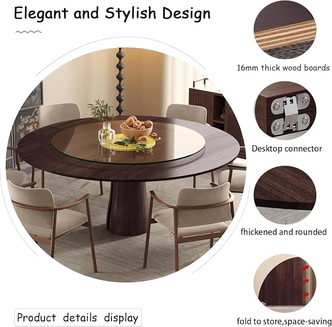 Large Round Foldable Table Top, 59 ” Diameter Portable Dining Table Extender Top, No Legs Wooden Round Table Tops Only, for Round Table and Square Table (White, 5.9ft/71.2in)