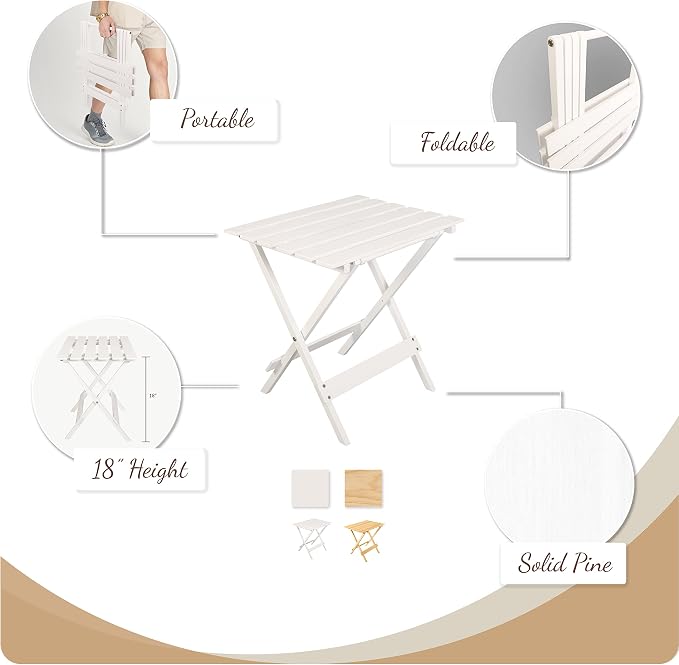 Casual Home Small Folding Side Table (2-Piece Set), 100% Solid Wood, Portable Patio Outdoor Small Table, Plant Stand, No Assembly