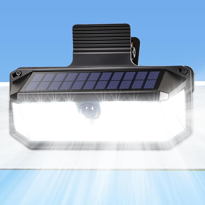 LUHLEE 416 LEDs Clip On Solar Lights Outdoor, 1500LM & 300° Angle Bright Motion Sensor Outdoor Lights with 3 Lighting Modes, IP65 Waterproof Flood Solar Light for Fence, Patio, Backyard, Gutter 1Pack