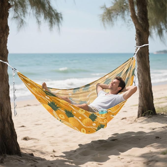 Camping Hammock Outdoor Hammocks for Outside Orange Pineapple Cute Beach Trees Portable Lightweight with Pockets Tree Straps Indoor