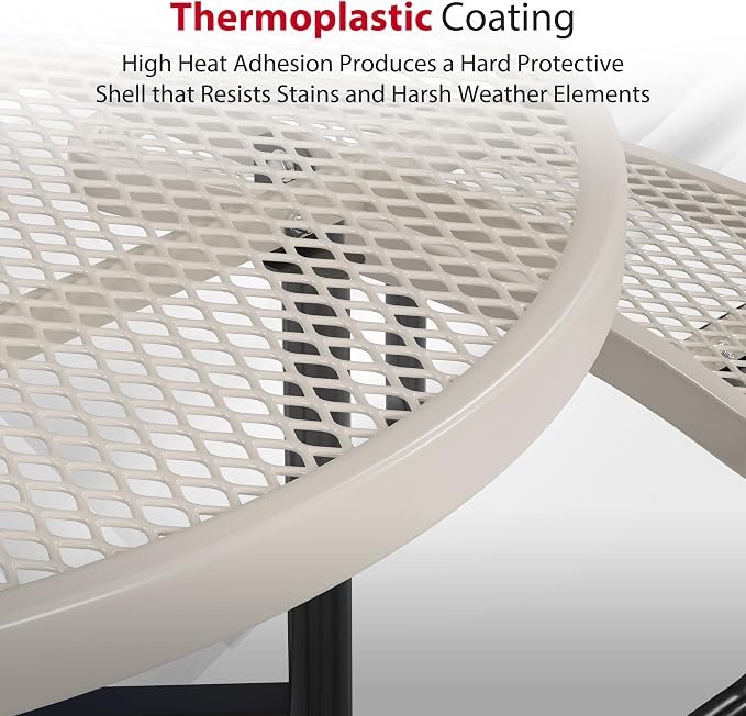 Leisure Craft Metal Picnic Table with Bench - 46" Round Outdoor Dining Table with Umbrella Hole, Heavy Duty Thermoplastic Coating, ADA Compliant, Commercial Grade Furniture Made in USA - Beige