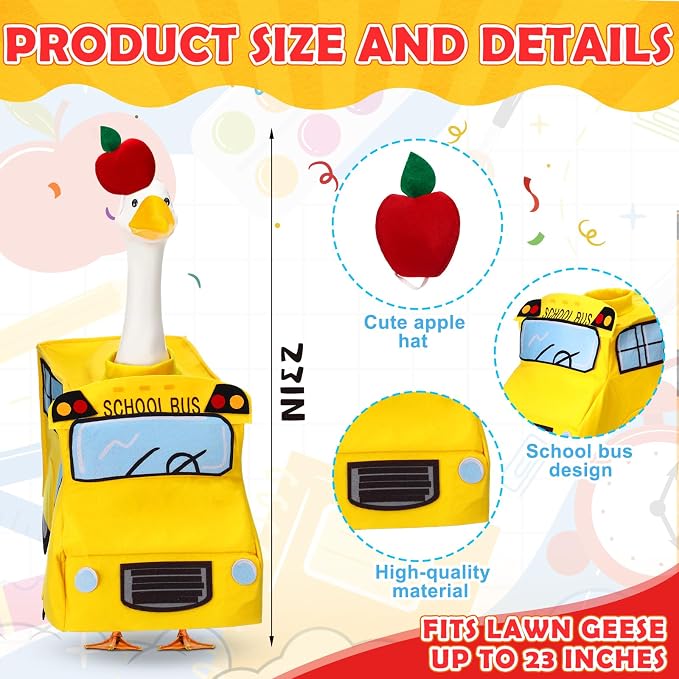 Abbylike Back to School Porch Goose Outfits 23" School Bus Goose Clothes | for Plastic Cement Statue School Classroom Goose Costume Outdoor Garden Yard Patio Art Decor Pathway Decoration