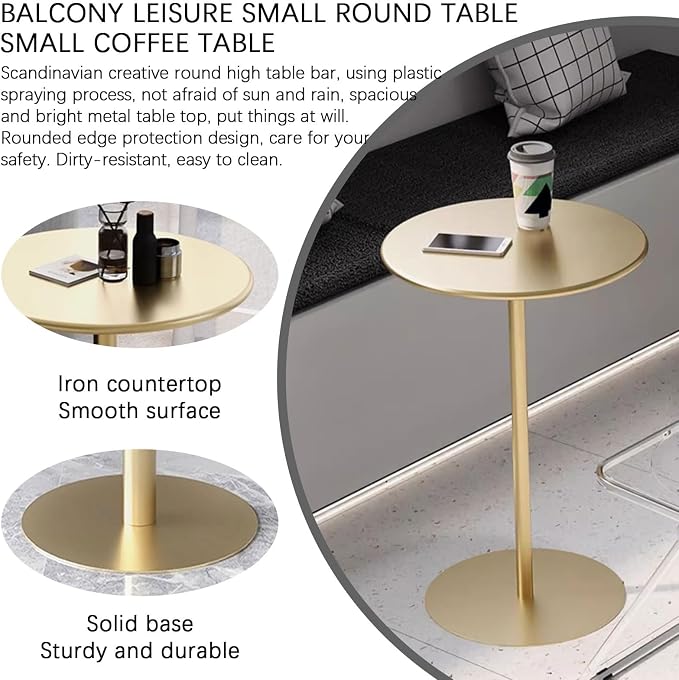 Modern Round Bar Table - Sturdy Metal Base, High Top Pub Table for Kitchen, Outdoor Bistro, Cocktail & Leisure Coffee - 40x40x50cm Home Decor